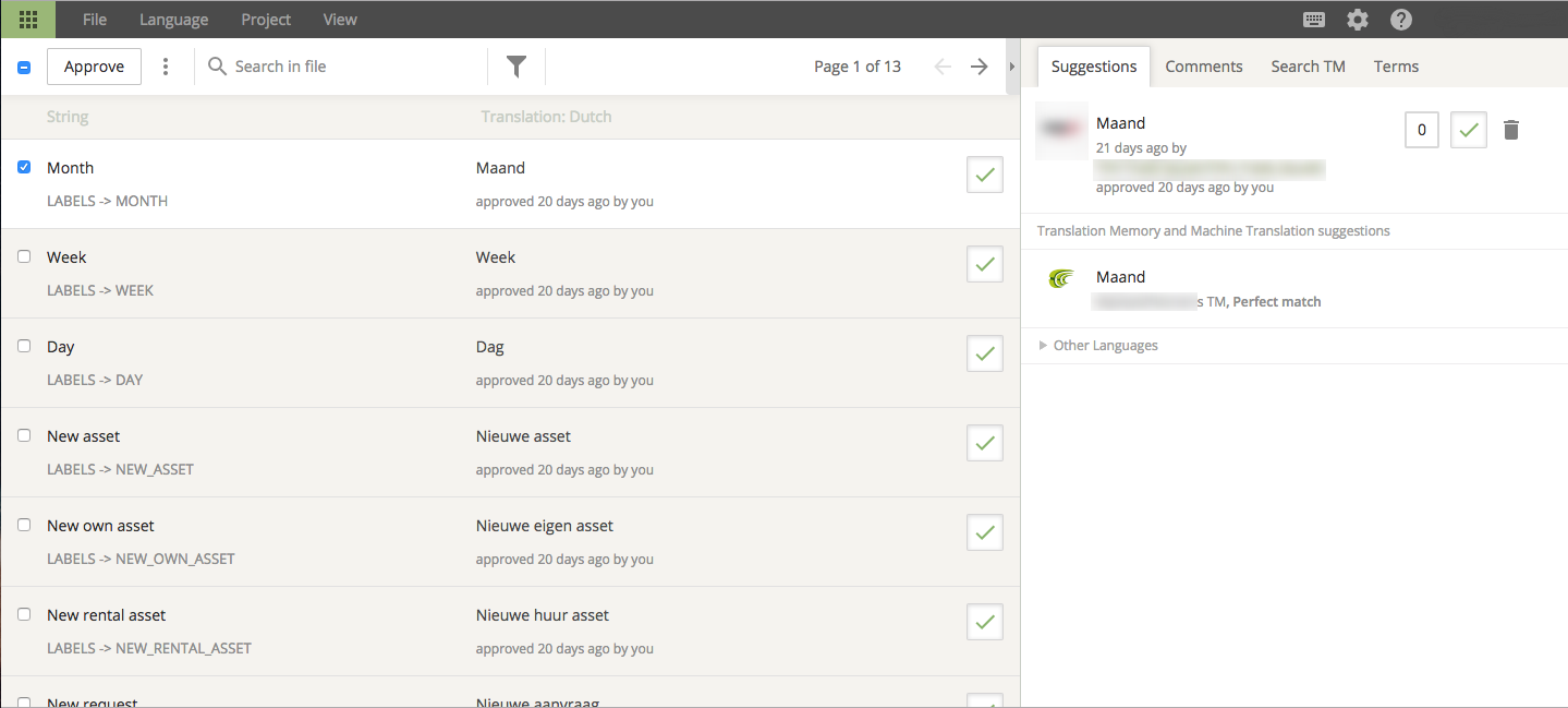 Crowdin approver view
