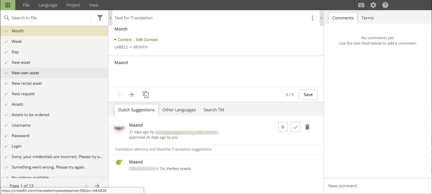 Crowdin translator view