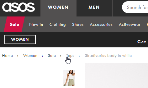 ASOS uses very clear breadcrumbs