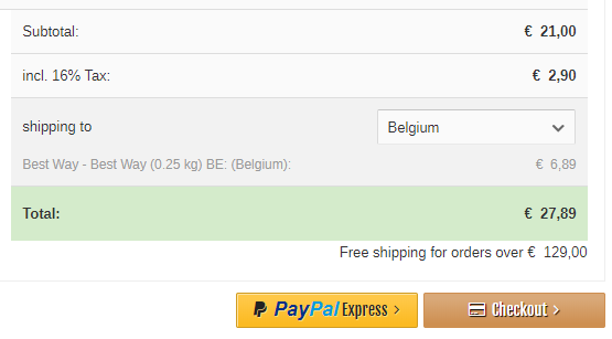 Coliro shows the shipping costs per country on the cart page