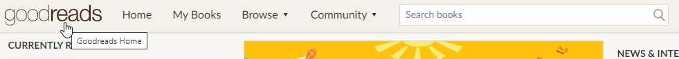 Logo of Goodreads is placed in the top left corner and is clickable