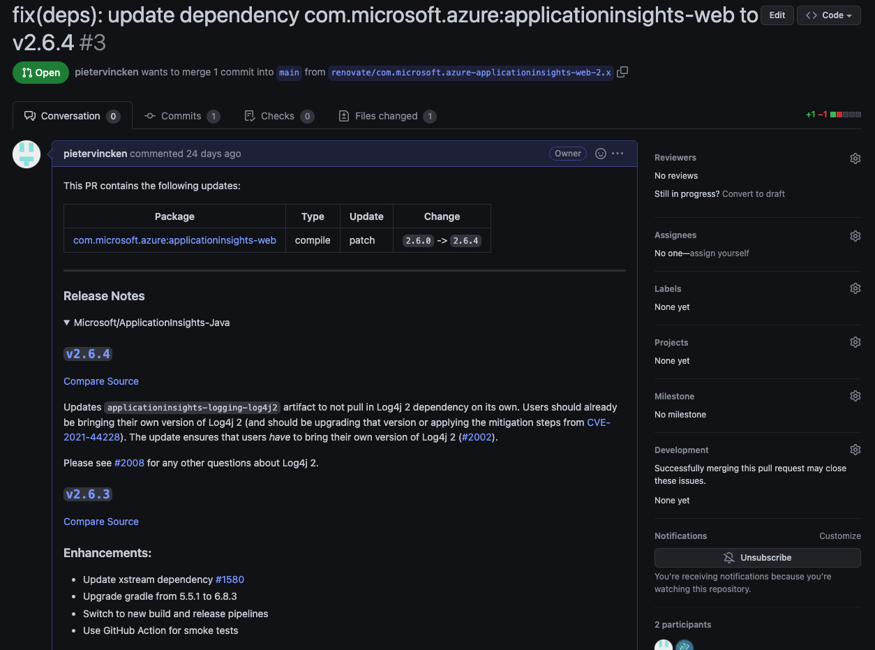 PR with changelogs