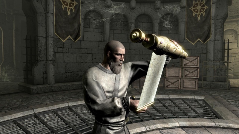 A man reading a scroll with a quest on it